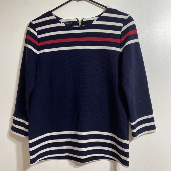 TALBOTS Pullover Women's Zip Sweater Black‎ White n Red Striped Soft Knit Size S - Picture 1 of 9
